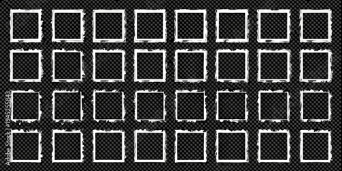 Arrangement of film negatives with blank white frames on black background