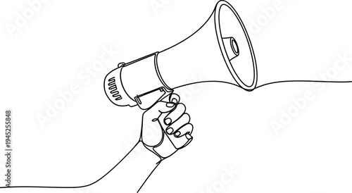 Continuous Line Drawing of a Hand Holding a Megaphone