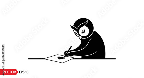 Creative Owl Drawing on Paper with Pen, Vector Illustration