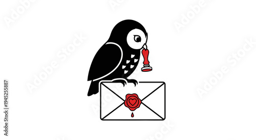 Cute Owl Delivering Sealed Letter with Wax Seal, Symbolizing Communication and Secrets