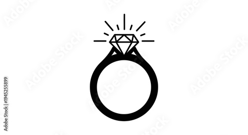 Diamond Ring Icon, Engagement Ring Symbol, Luxury Jewelry, Love and Marriage Concept