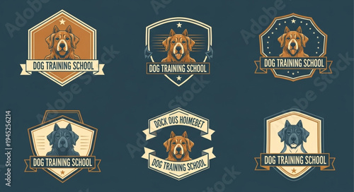 Dog Training School Logos - Vintage Canine Education Emblems.
