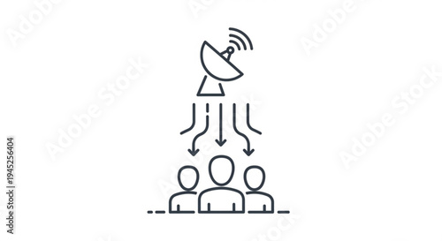 Satellite dish broadcasting signal to three people icons