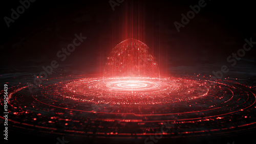 Abstract visualization of a significant cyberattack or data breach, illustrating a glowing red digital explosion and data flow in a complex network structure