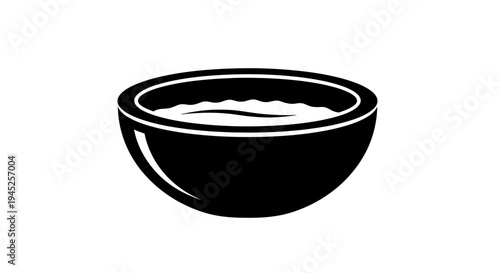 Black bowl filled with white food, simple iconographic representation