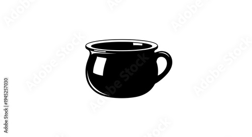 Black Ceramic Mug with Handle, Isolated on White Background