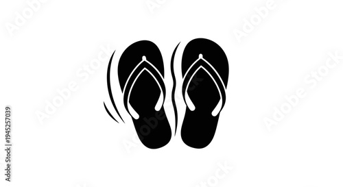 Black Flip Flops Icon, Summer Footwear, Beach Sandal, Casual Shoe, Vector Graphic