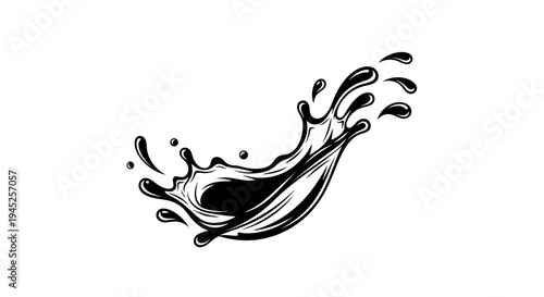 Black Ink Splash Abstract Liquid Wave Dynamic Motion Isolated on White