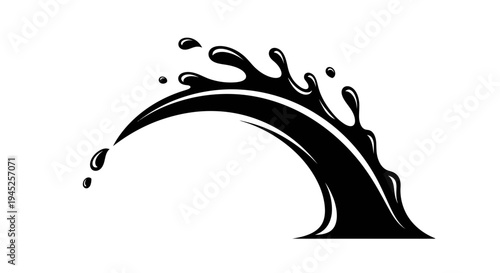 Black liquid splash, abstract arc shape, dynamic fluid motion, dark ink drop