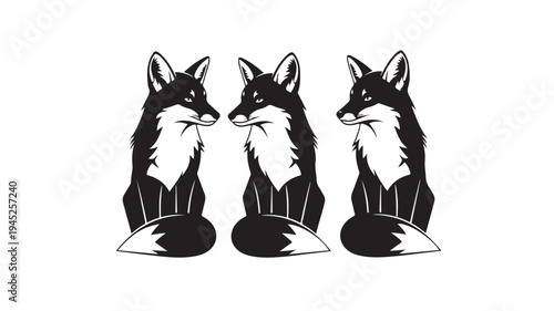 Set of 3 black and white fox icons vector