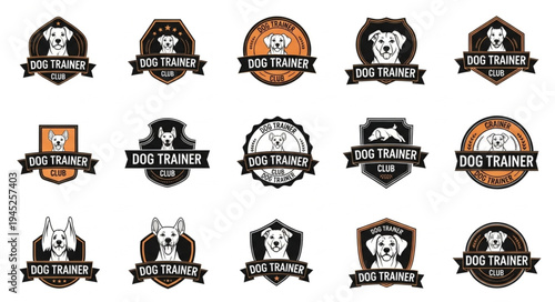 Collection of Dog Trainer Logos with Various Dog Breeds.
