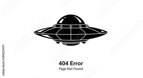 UFO Flying Saucer 404 Error Page Not Found Message with Alien Spaceship Icon