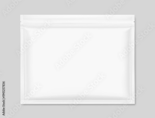 Plastic resealable zip-lock packaging bag mockup for cosmetic products. Vector illustration isolated on grey background. Great for your design. EPS10.