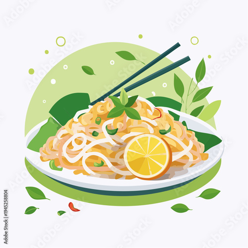 Pad Thai Noodle Dish Illustration