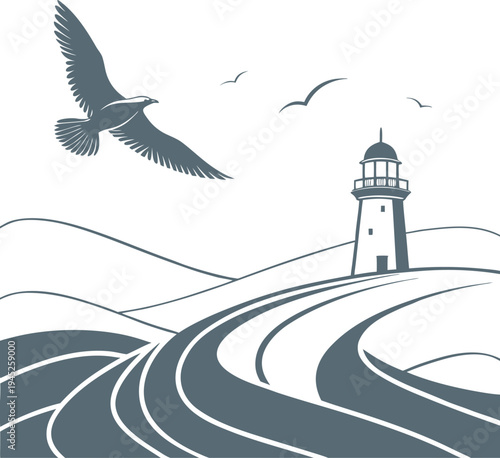 lighthouse on the background of the sea