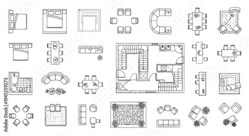Diverse vector line art icons depicting people sitting, conversing, and waiting in various social and public settings