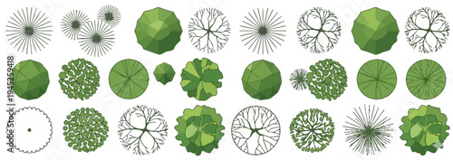 Comprehensive collection of diverse top view trees and plants for landscape and architectural design planning