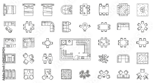 Floor plan furniture symbols for architectural design and interior decorating