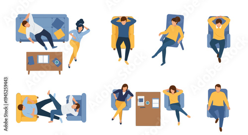 Top View Of People Resting On Furniture In A Living Room Setting