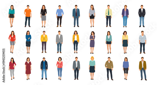 Diverse group of people in casual and business attire standing together