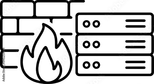 Minimalist Icon of Firewall Protection for Server Data. Network Security, Cyber Defense, and Internet Safety Line Art Illustration.