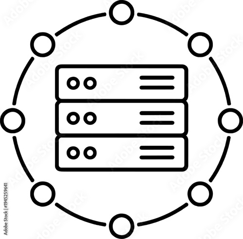 Distributed Server Network Minimal Line Art Illustration, Minimalist Icon of Database, Cloud Computing, and Data Center Connection