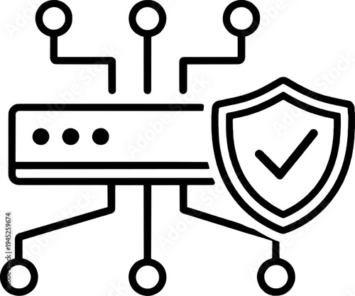 Network Security Server Protection Minimal Line Art Illustration. Secure Data Center and Cybersecurity Minimalist Icon.