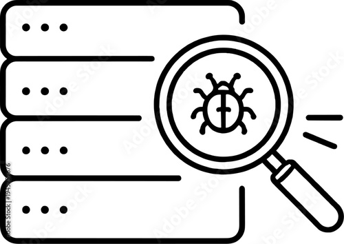 Minimal Line Art Illustration of Database Server Bug Scan, Data Security, and Vulnerability Detection Minimalist Icon