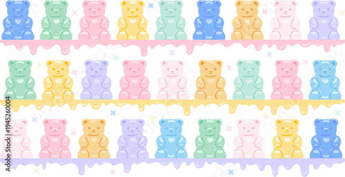 cute colorful gummy bear seamless pattern in melting candy shelf