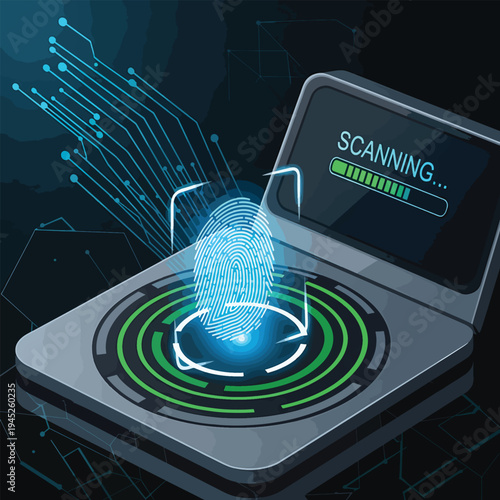 Biometric fingerprint scanning technology in action on a futuristic device screen