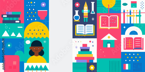 Colorful illustration depicting education learning and growth concepts