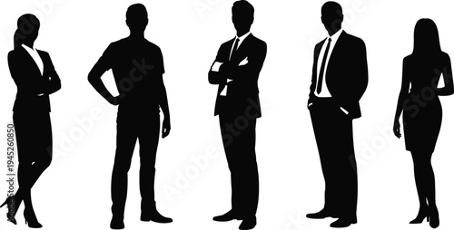 Set of Professional Business People Silhouettes in Suits and Casual Office Attire for Corporate Leadership Career Recruitment and Teamwork Concept