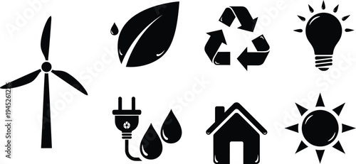 Eco friendly energy and sustainability icons
