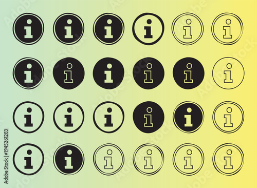 Collection of information icons in various colors and opacities arranged in neat rows