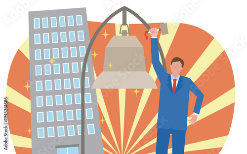 企業の上場と喜ぶ男性