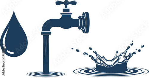 Faucet with water drop and splash