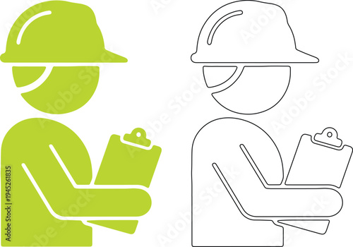 Small contractor figures silhouettes with clipboards and hardhats