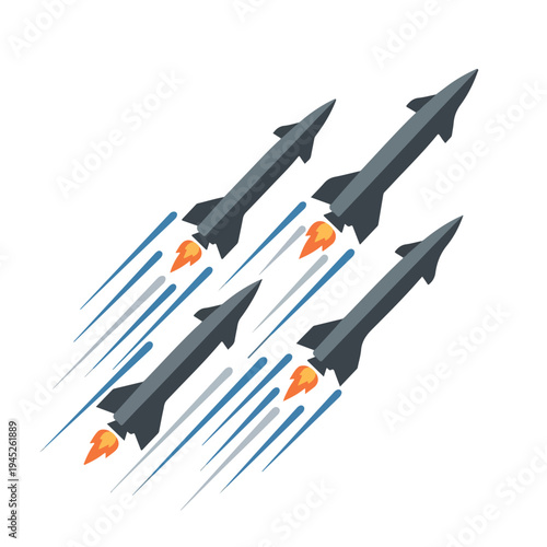 vector flat several missiles launching in the air 008