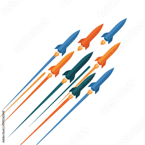 vector flat several missiles launching in the air 05