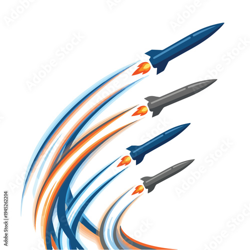 vector flat several missiles launching in the air 005