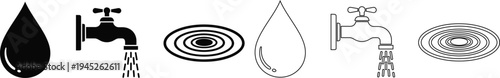 Black and white illustration of plumbing and water flow symbols