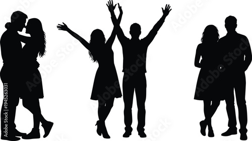 Romantic couple silhouettes kissing hugging celebrating love happiness together isolated on white background relationship lifestyle people illustration romance concept