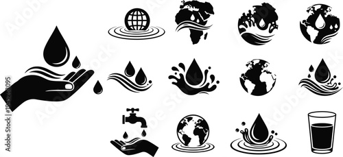 Collection of black and white flame and fire icons