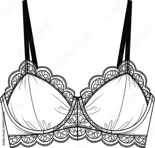 Elegant lace bra lingerie, feminine floral underwear design, stylish women intimate apparel, delicate fashion undergarment illustration isolated