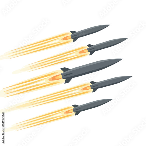 vector flat several missiles launching in the air 002