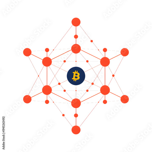 Bitcoin Cryptocurrency Network Node with Blockchain Technology Geometric Pattern Vector Illustration
