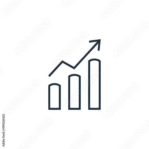 Minimalist business growth bar chart icon with upward arrow vector illustration for financial success and data analytics