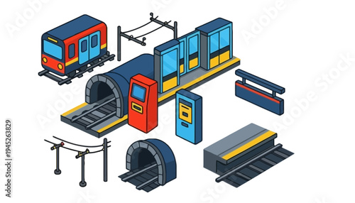 Train vector illustration with various components and colorful design