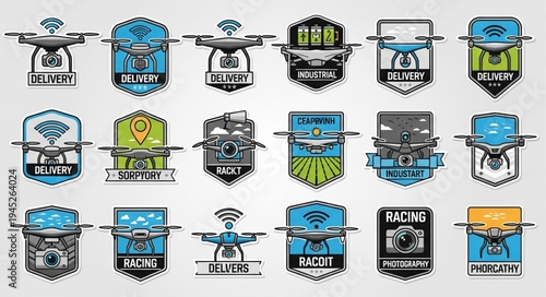 Collection of Drone Emblems and Badges for Various Services.