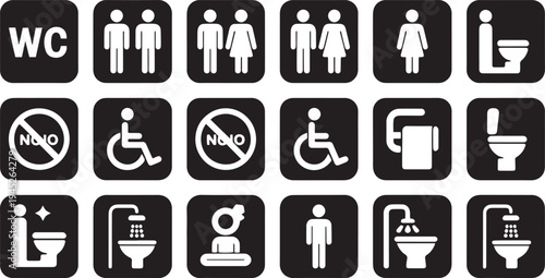 Toilet Icons Set. WC, Restroom, Public Bathroom and Washroom Symbols Vector